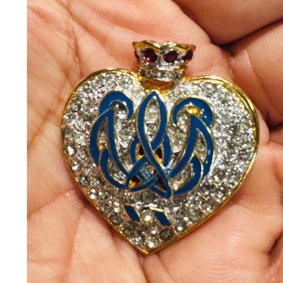 Venice Simplon Orient Express VSOE Crown Heart RhinestoneBlue Enamel Brooch - Picture 6 of 8